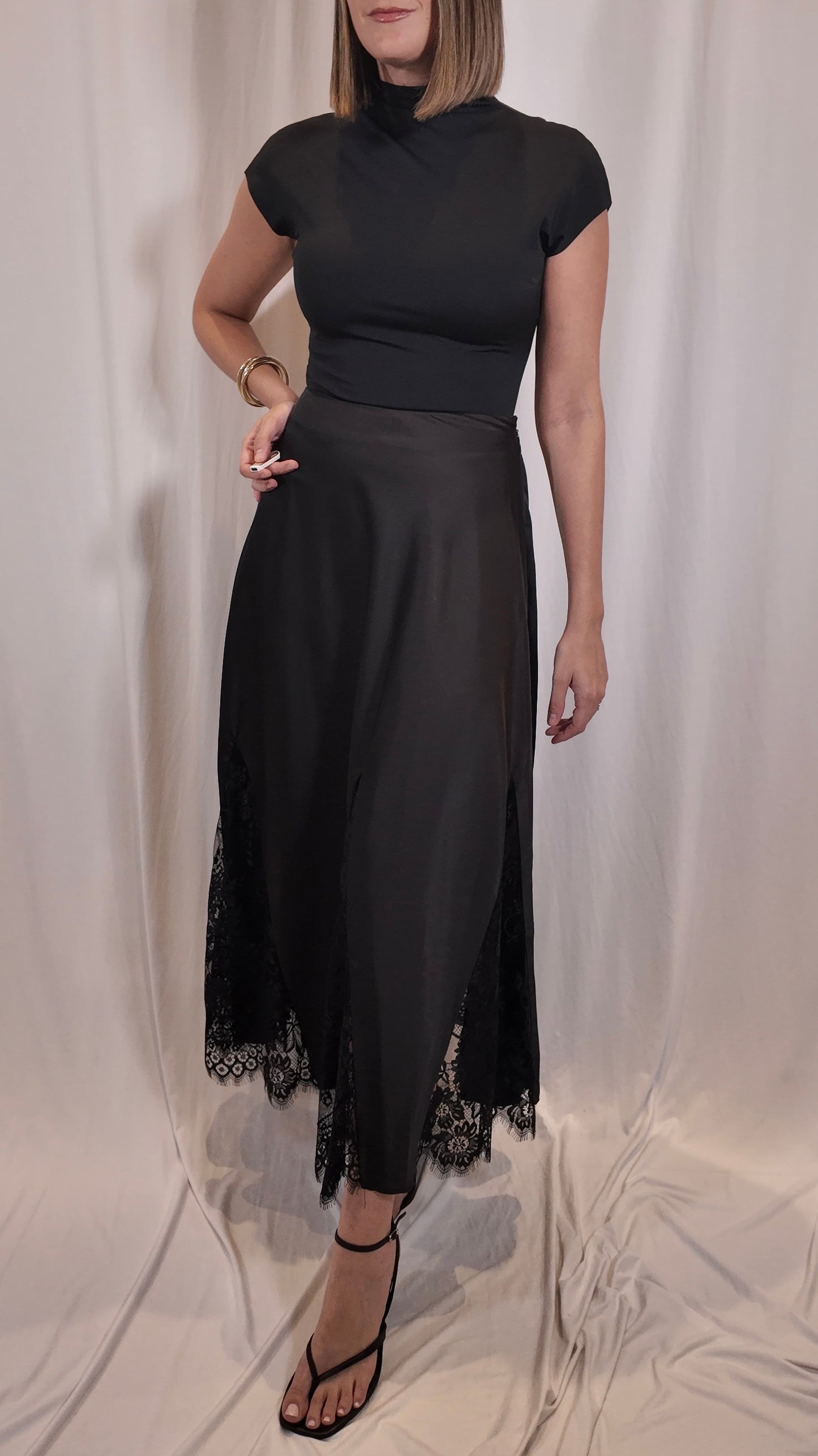 Satin Lace Maxi Skirt