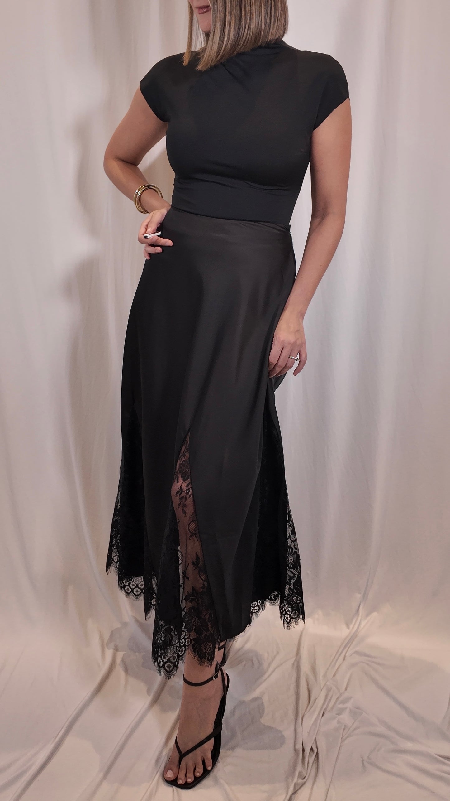 Satin Lace Maxi Skirt