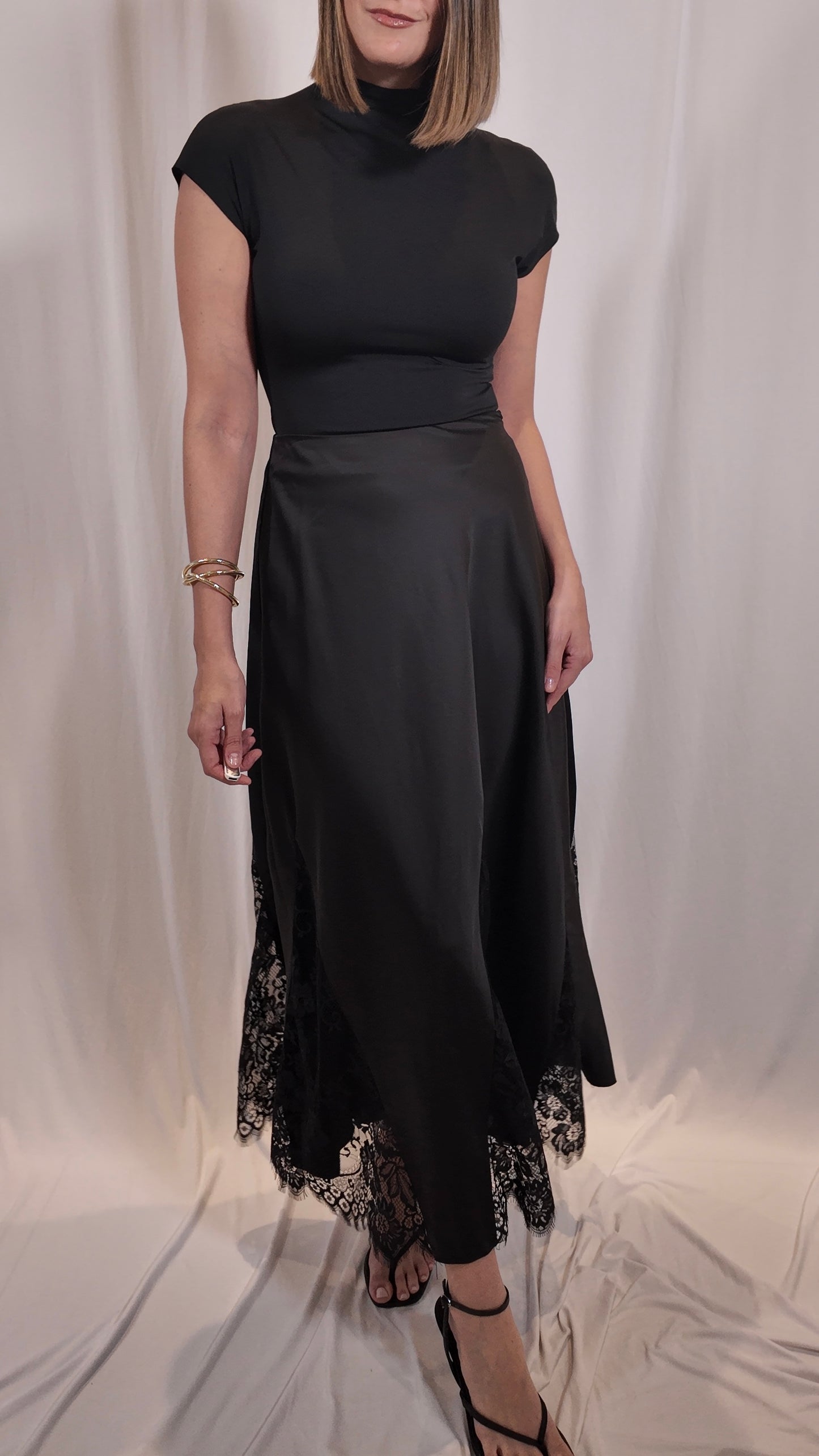 Satin Lace Maxi Skirt