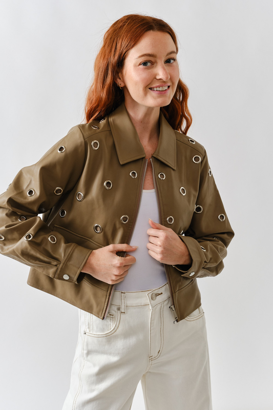 Grommet Faux Leather Jacket